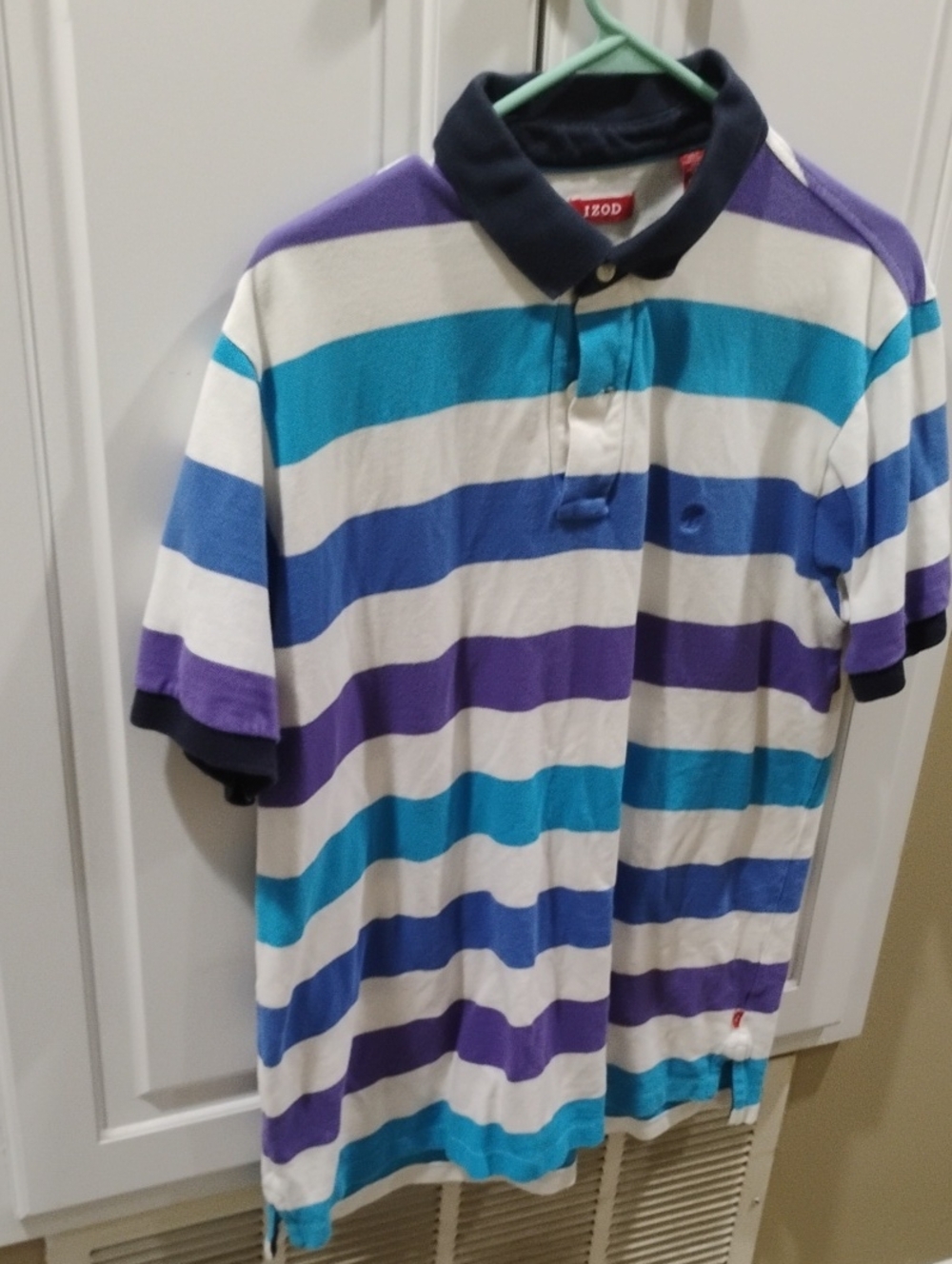 Izod Striped Polo in Teal, Blue, Purple & White
